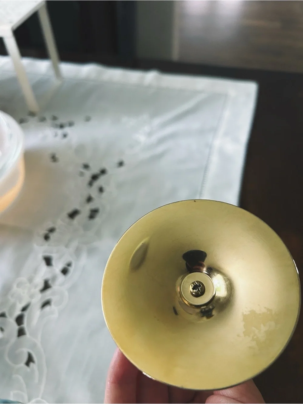 Vintage Brass Taper Candle Holder With Crystal Prisms